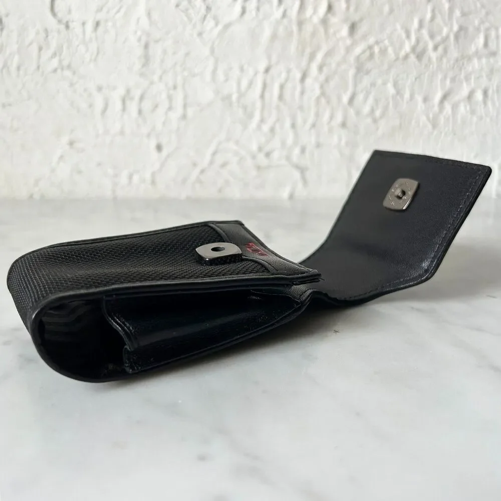 Vintage Tumi Flip Phone Case Black Leather/Nylon Magnetic Closure Belt Clip